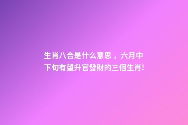 生肖八合是什么意思，六月中下旬有望升官發財的三個生肖!-第1張-觀點-玄機派